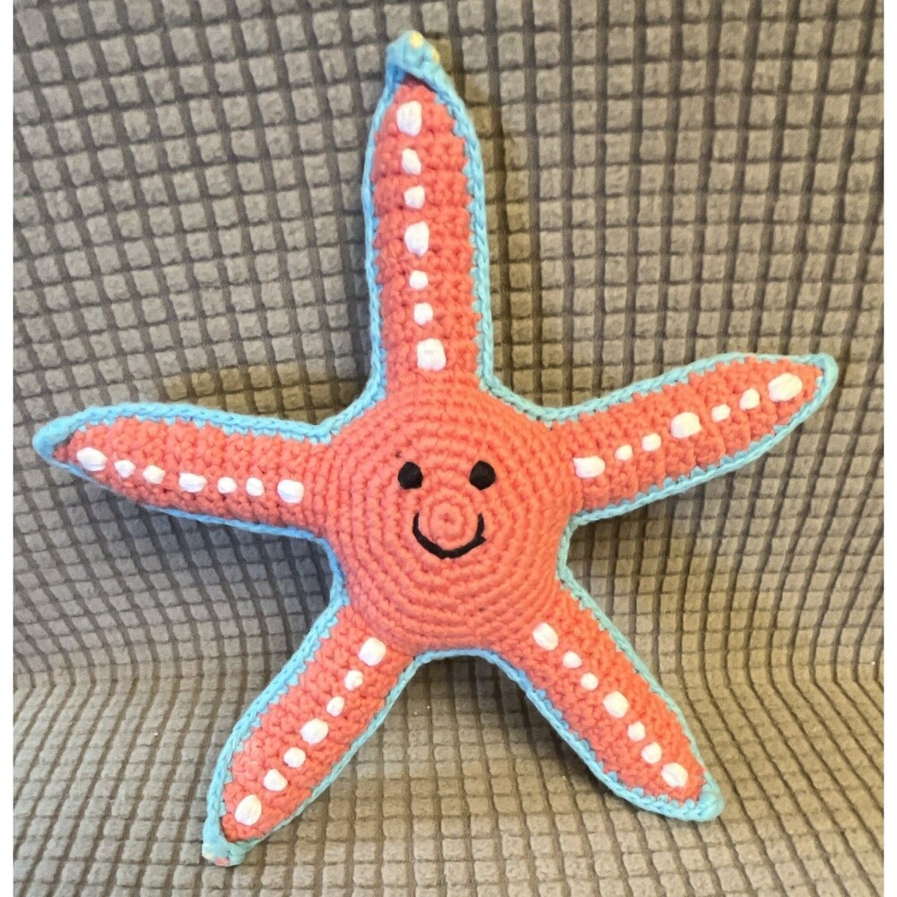 Pebble Crochet Starfish Stuffed Animal Plush Rattle 8 inch Irganic Cotton